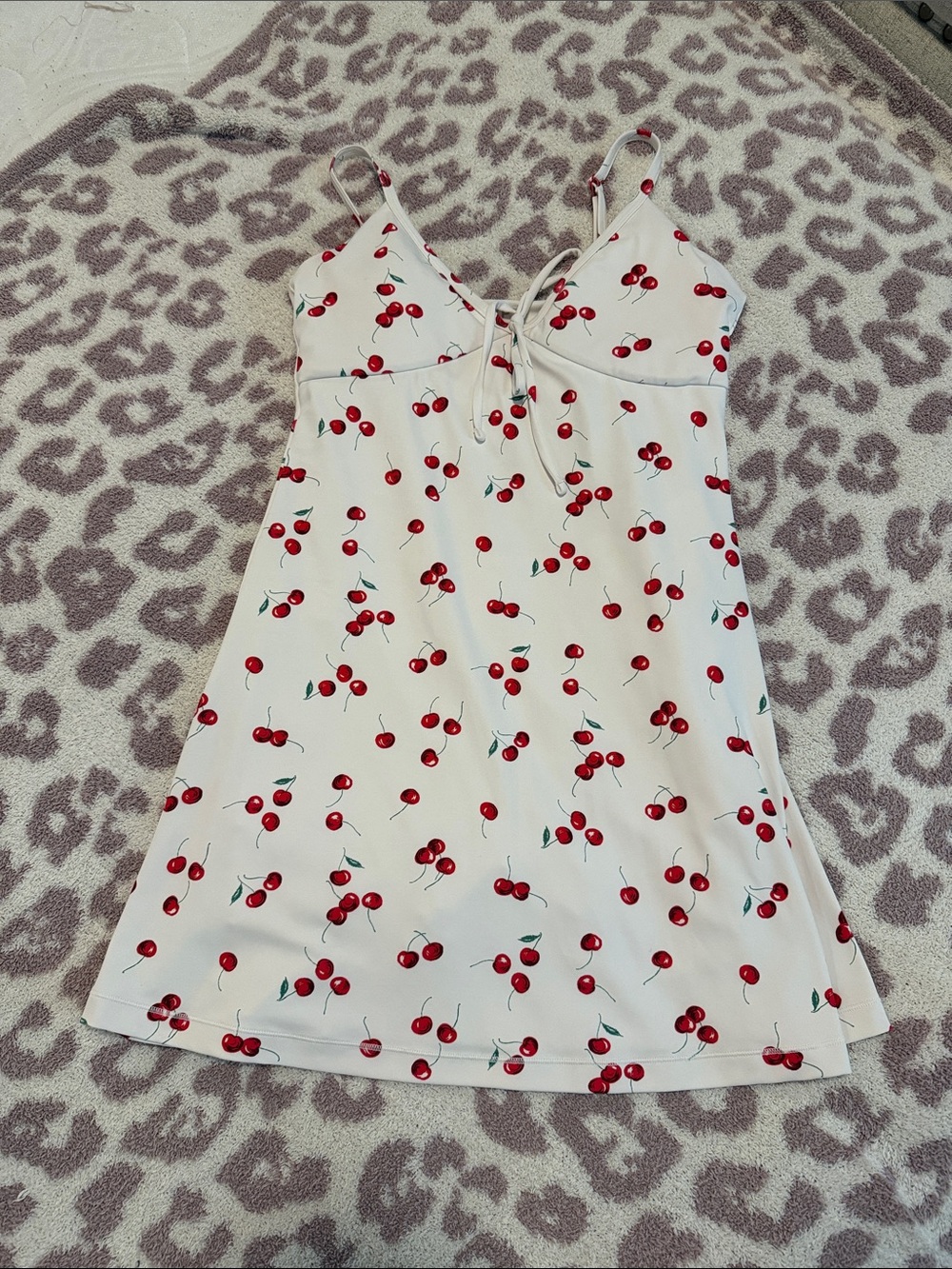 White Cherry-Print Workout/golf Mini Dress